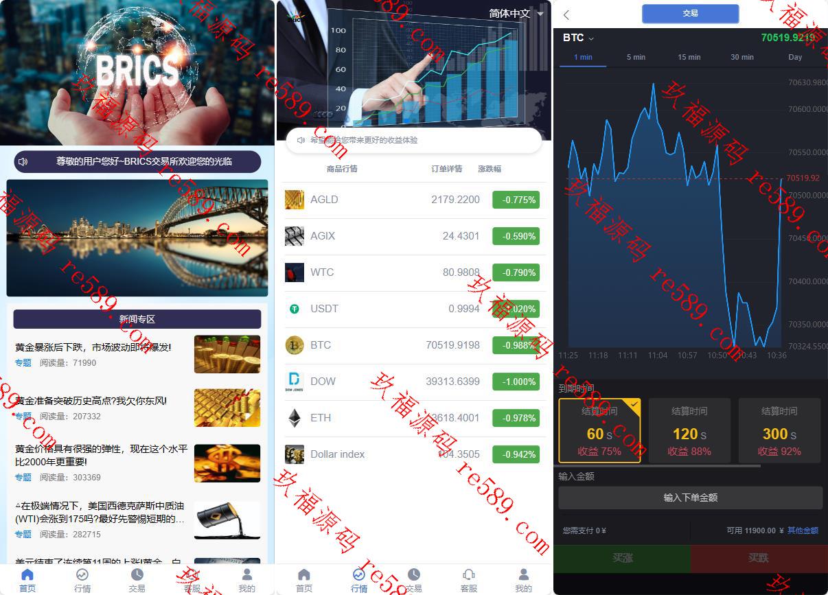 全新UI多语言微盘秒合约优化修复版/虚拟货币交易/余利宝理财