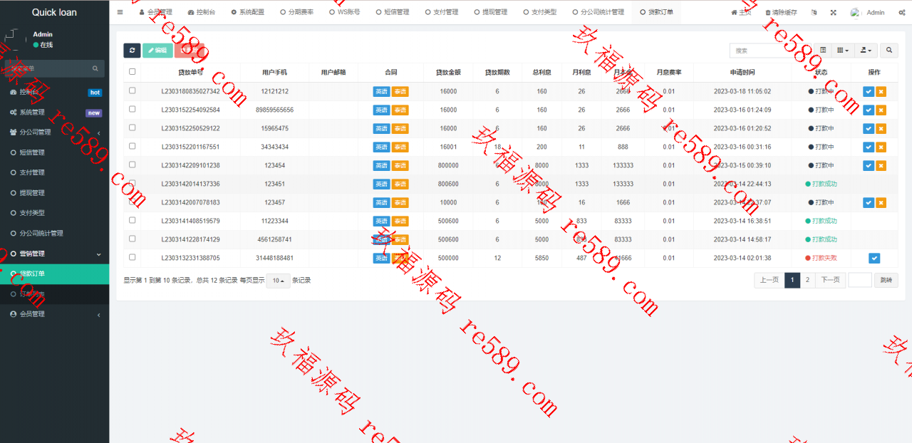 全开源小额贷款系统/套路贷系统/前端使用uniapp开发/后端使用fastadmin